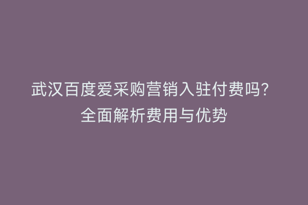 武汉百度爱采购营销入驻付费吗？全面解析费用与优势