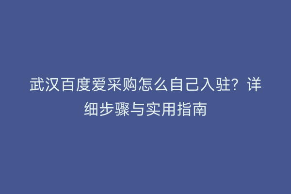 武汉百度爱采购怎么自己入驻？详细步骤与实用指南