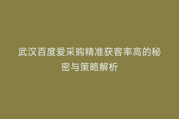 武汉百度爱采购精准获客率高的秘密与策略解析