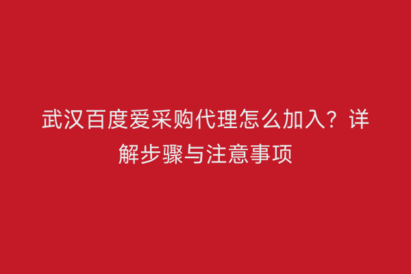 武汉百度爱采购代理怎么加入？详解步骤与注意事项