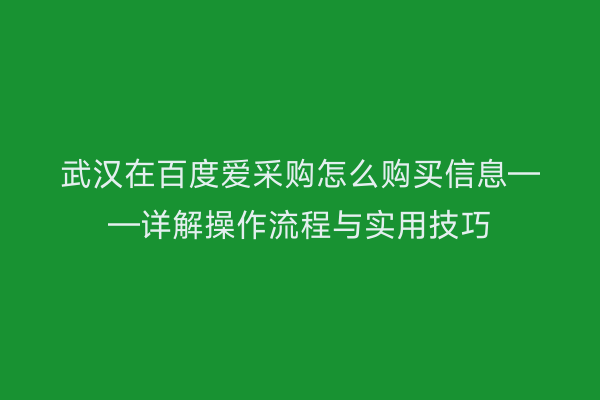 武汉在百度爱采购怎么购买信息——详解操作流程与实用技巧