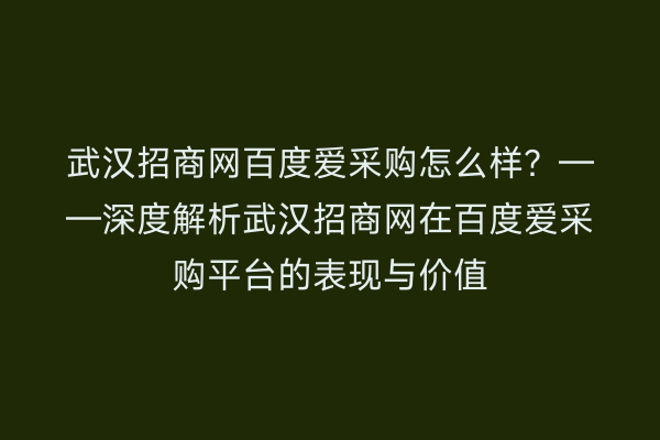 武汉招商网百度爱采购怎么样？——深度解析武汉招商网在百度爱采购平台的表现与价值