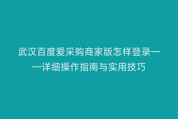 武汉百度爱采购商家版怎样登录——详细操作指南与实用技巧