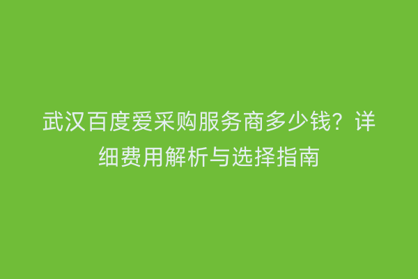 武汉百度爱采购服务商多少钱？详细费用解析与选择指南