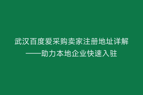 武汉百度爱采购卖家注册地址详解——助力本地企业快速入驻