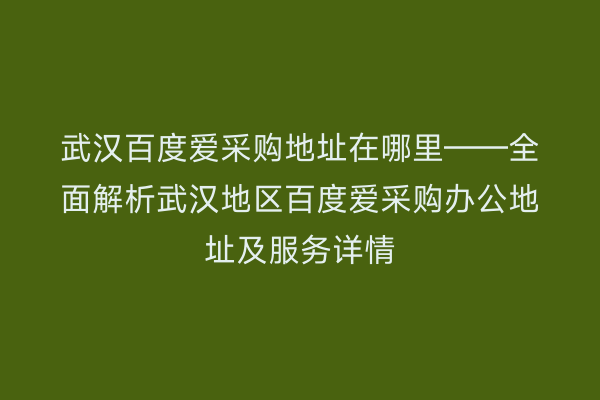 武汉百度爱采购地址在哪里——全面解析武汉地区百度爱采购办公地址及服务详情