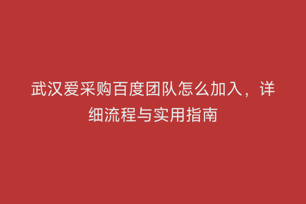 武汉爱采购百度团队怎么加入，详细流程与实用指南