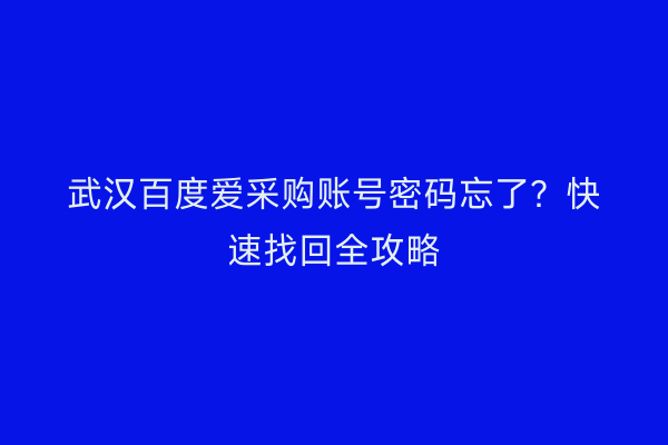武汉百度爱采购账号密码忘了？快速找回全攻略
