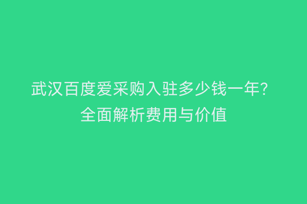 武汉百度爱采购入驻多少钱一年？全面解析费用与价值