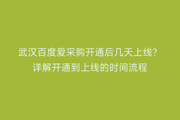 武汉百度爱采购开通后几天上线？详解开通到上线的时间流程