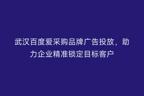 武汉百度爱采购品牌广告投放，助力企业精准锁定目标客户