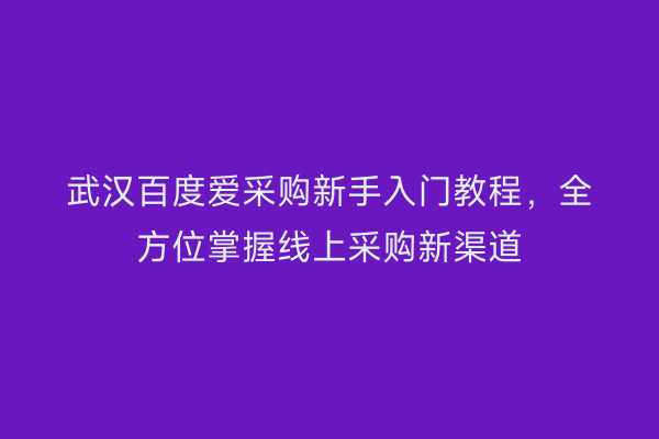 武汉百度爱采购新手入门教程，全方位掌握线上采购新渠道