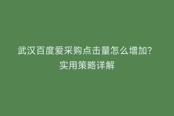 武汉百度爱采购点击量怎么增加？实用策略详解