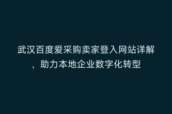 武汉百度爱采购卖家登入网站详解，助力本地企业数字化转型