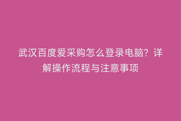 武汉百度爱采购怎么登录电脑？详解操作流程与注意事项