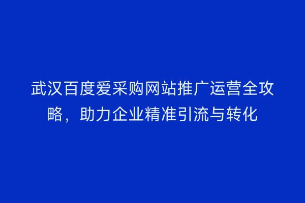 武汉百度爱采购网站推广运营全攻略，助力企业精准引流与转化
