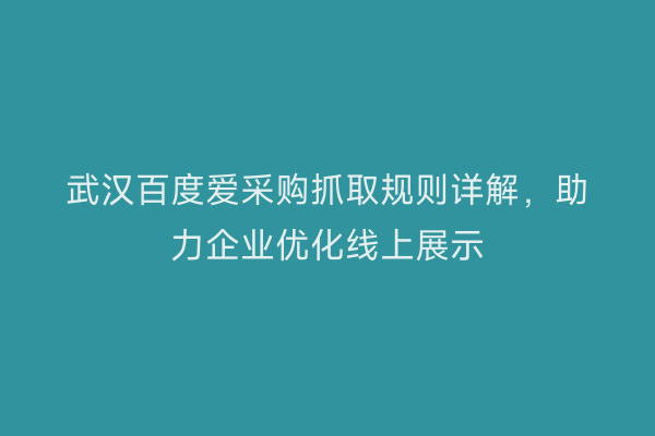 武汉百度爱采购抓取规则详解，助力企业优化线上展示