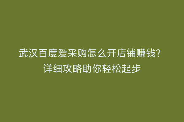 武汉百度爱采购怎么开店铺赚钱？详细攻略助你轻松起步