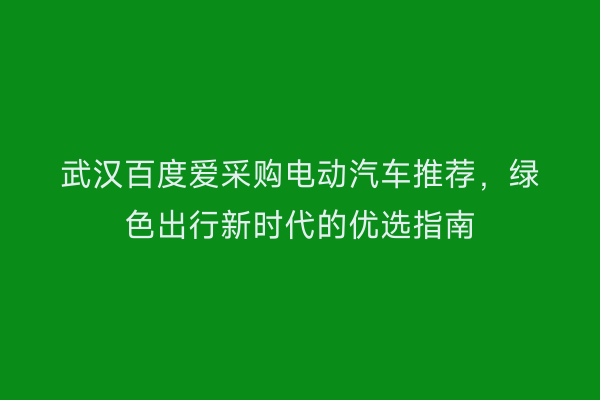 武汉百度爱采购电动汽车推荐，绿色出行新时代的优选指南