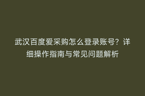 武汉百度爱采购怎么登录账号？详细操作指南与常见问题解析