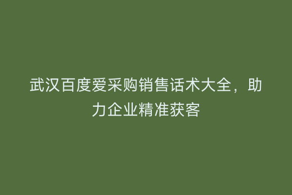武汉百度爱采购销售话术大全，助力企业精准获客