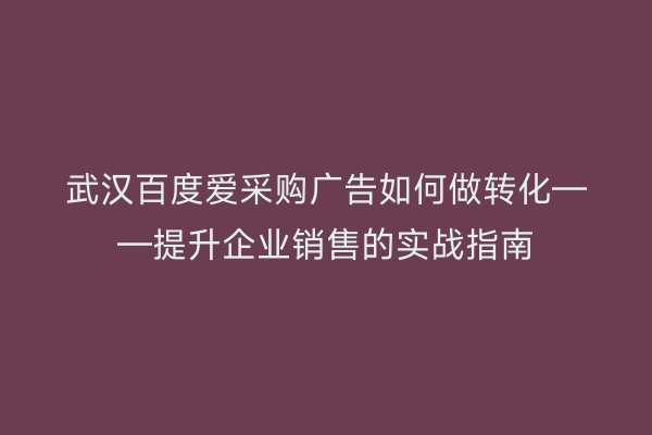 武汉百度爱采购广告如何做转化——提升企业销售的实战指南