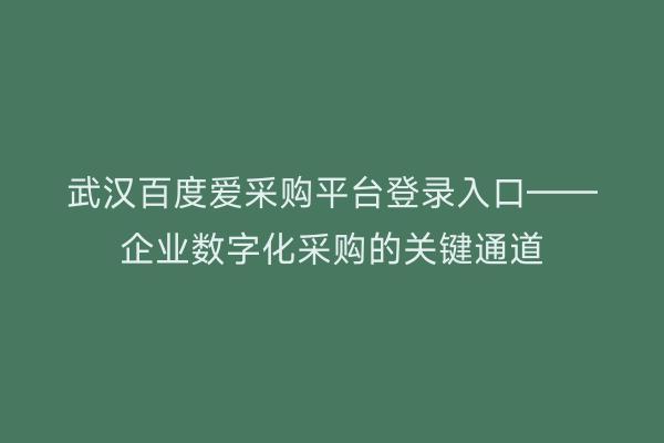 武汉百度爱采购平台登录入口——企业数字化采购的关键通道