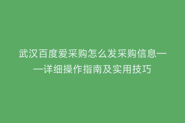 武汉百度爱采购怎么发采购信息——详细操作指南及实用技巧