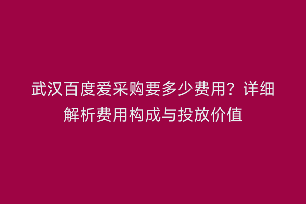 武汉百度爱采购要多少费用？详细解析费用构成与投放价值