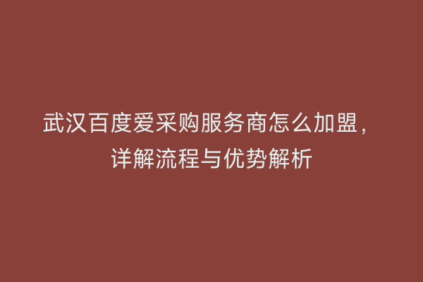 武汉百度爱采购服务商怎么加盟，详解流程与优势解析