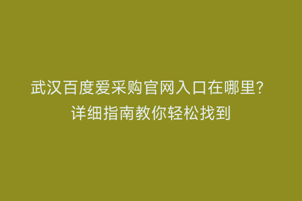 武汉百度爱采购官网入口在哪里？详细指南教你轻松找到