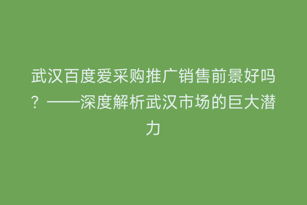 武汉百度爱采购推广销售前景好吗？——深度解析武汉市场的巨大潜力