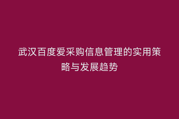 武汉百度爱采购信息管理的实用策略与发展趋势