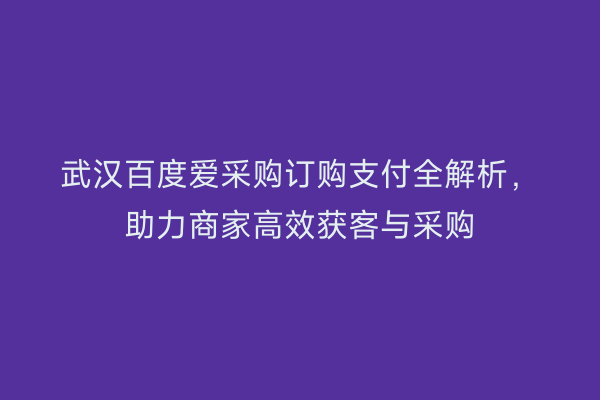 武汉百度爱采购订购支付全解析，助力商家高效获客与采购