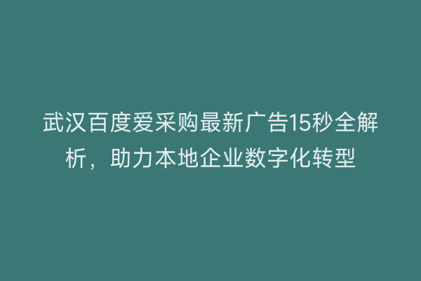 武汉百度爱采购最新广告15秒全解析，助力本地企业数字化转型