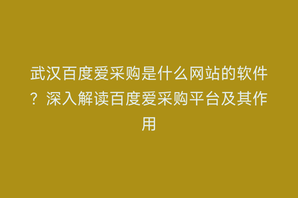 武汉百度爱采购是什么网站的软件？深入解读百度爱采购平台及其作用