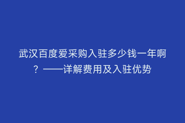 武汉百度爱采购入驻多少钱一年啊？——详解费用及入驻优势