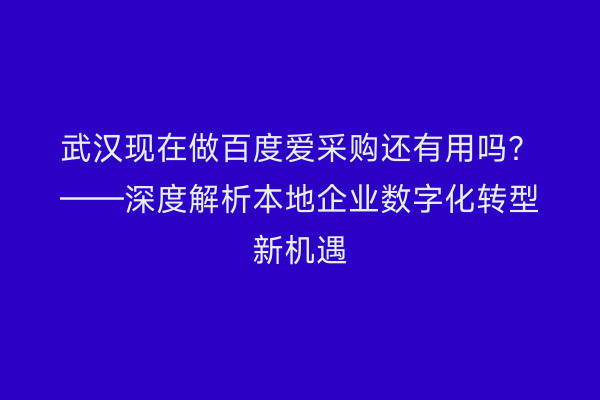 武汉现在做百度爱采购还有用吗？——深度解析本地企业数字化转型新机遇