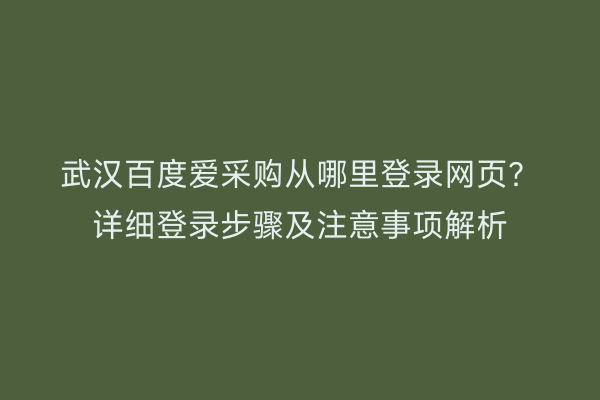 武汉百度爱采购从哪里登录网页？详细登录步骤及注意事项解析