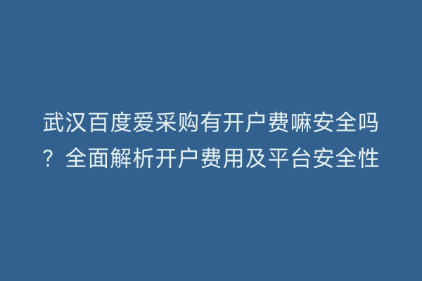 武汉百度爱采购有开户费嘛安全吗?全面解析开户费用及平台安全性
