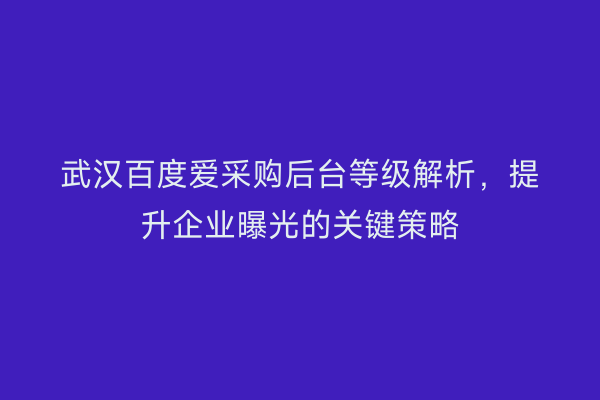 武汉百度爱采购后台等级解析，提升企业曝光的关键策略