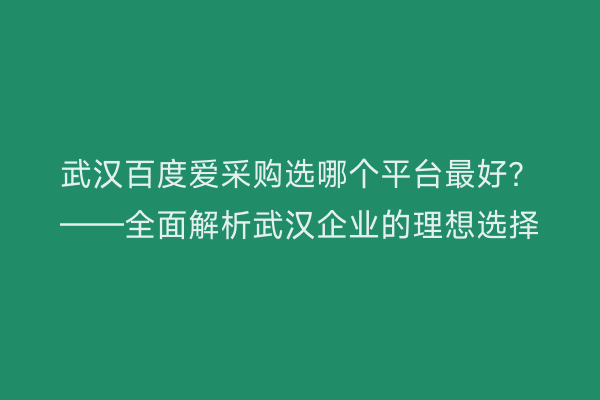 武汉百度爱采购选哪个平台最好？——全面解析武汉企业的理想选择