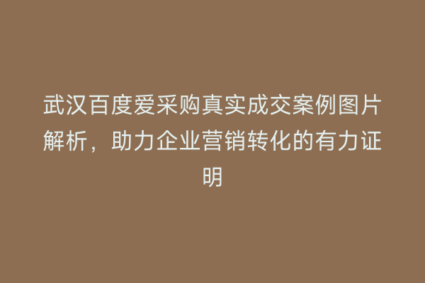 武汉百度爱采购真实成交案例图片解析,助力企业营销转化的有力证明