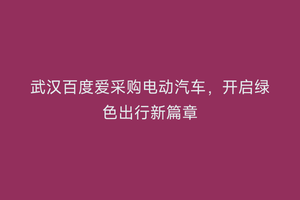 武汉百度爱采购电动汽车，开启绿色出行新篇章