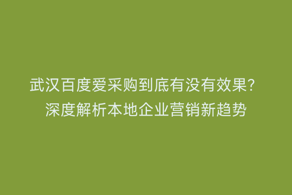 武汉百度爱采购到底有没有效果？深度解析本地企业营销新趋势