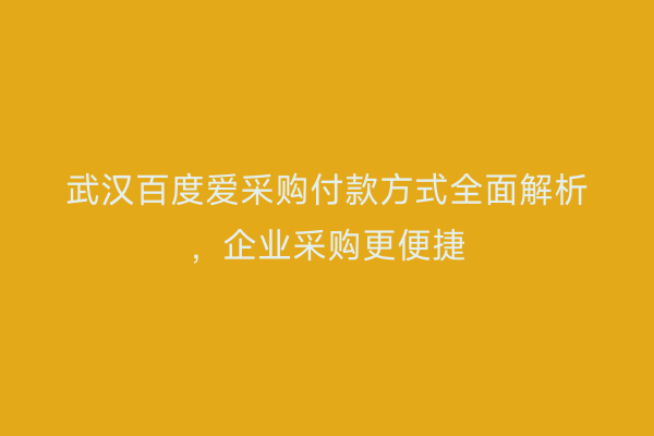 武汉百度爱采购付款方式全面解析，企业采购更便捷