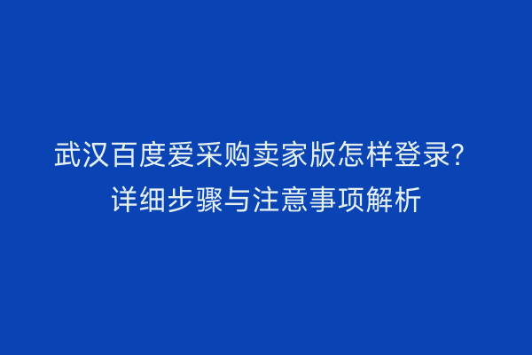 武汉百度爱采购卖家版怎样登录？详细步骤与注意事项解析