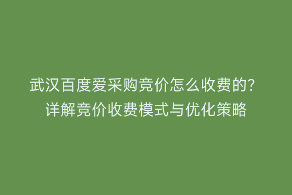 武汉百度爱采购竞价怎么收费的？详解竞价收费模式与优化策略
