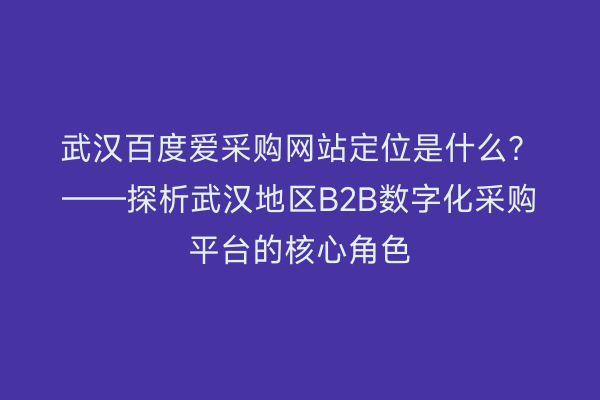 武汉百度爱采购网站定位是什么？——探析武汉地区B2B数字化采购平台的核心角色