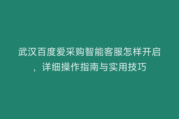 武汉百度爱采购智能客服怎样开启，详细操作指南与实用技巧